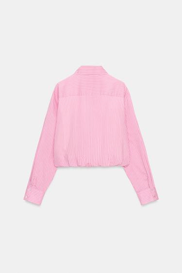 STRIPED POPLIN SHIRT WITH PUFF SLEEVES - Pink / White by Zara - Image 5