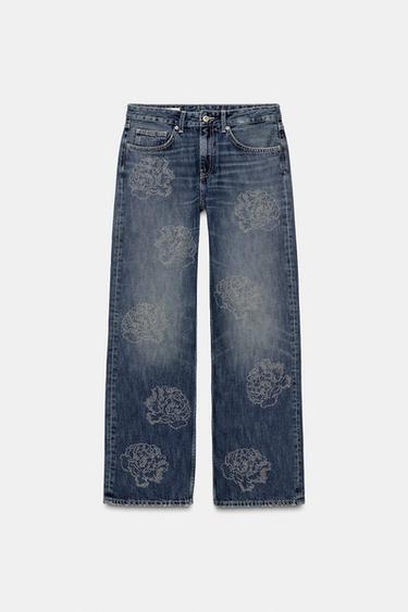 JEANS BARREL TRF FLORES CINTURA ALTA - Azul da Zara
