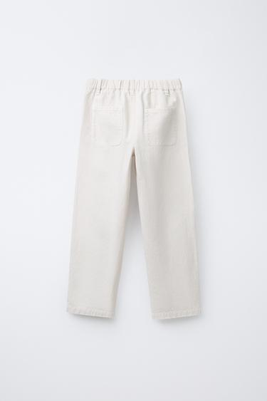 COTTON AND LINEN STRAIGHT-LEG TROUSERS - Ecru by Zara - Image 1