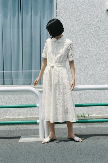 ZW COLLECTION EMBROIDERED SHIRT DRESS - Ecru by Zara
