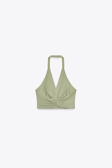 TOP HALTER AVEC LIN - Kaki clair de Zara - Image 7