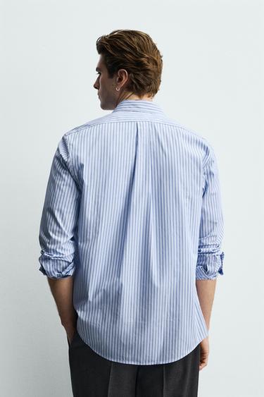 CHEMISE REGULAR FIT À RAYURES - Blanc / Bleu ciel de Zara - Image 2