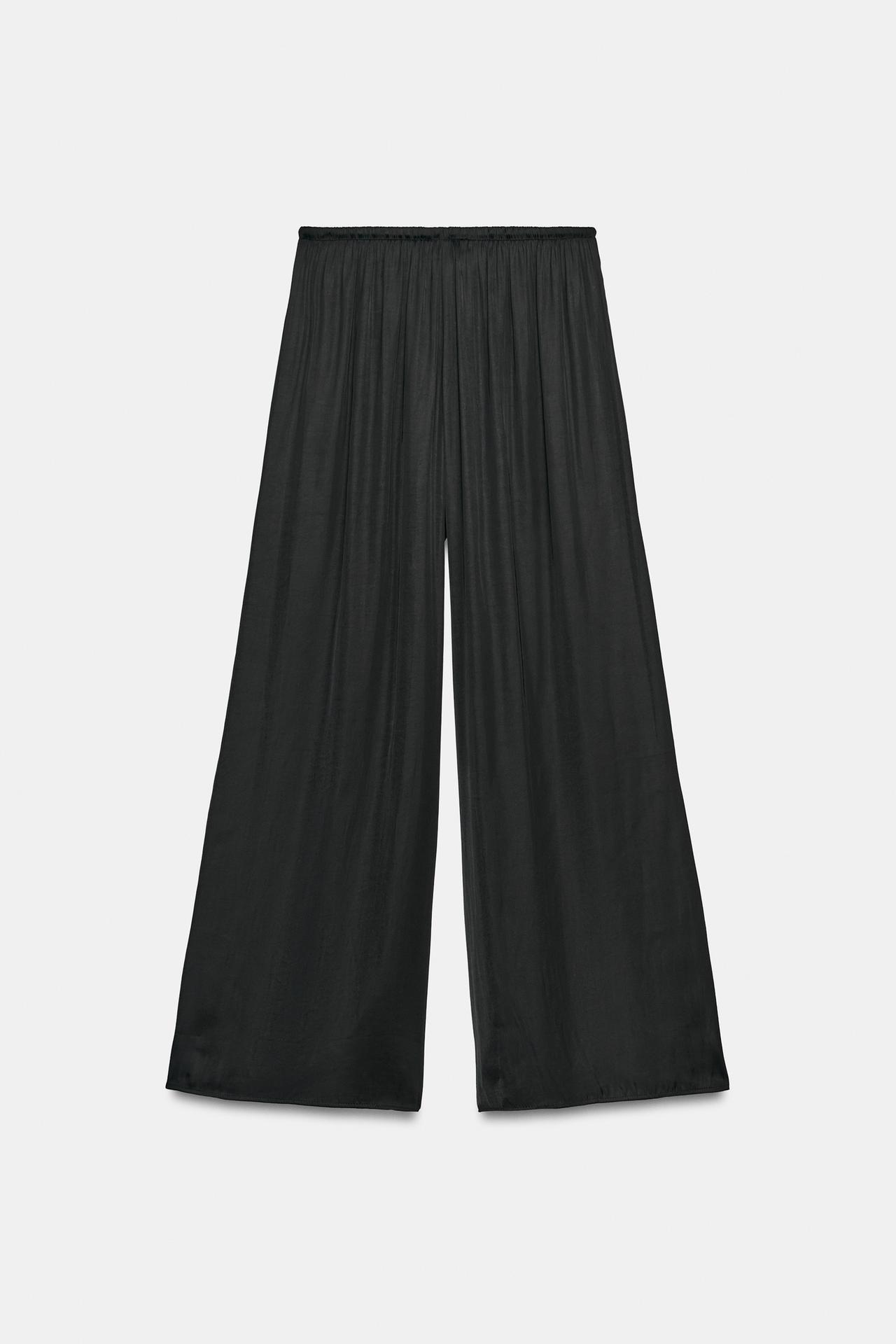 SATIN PALAZZO PANTS — Black