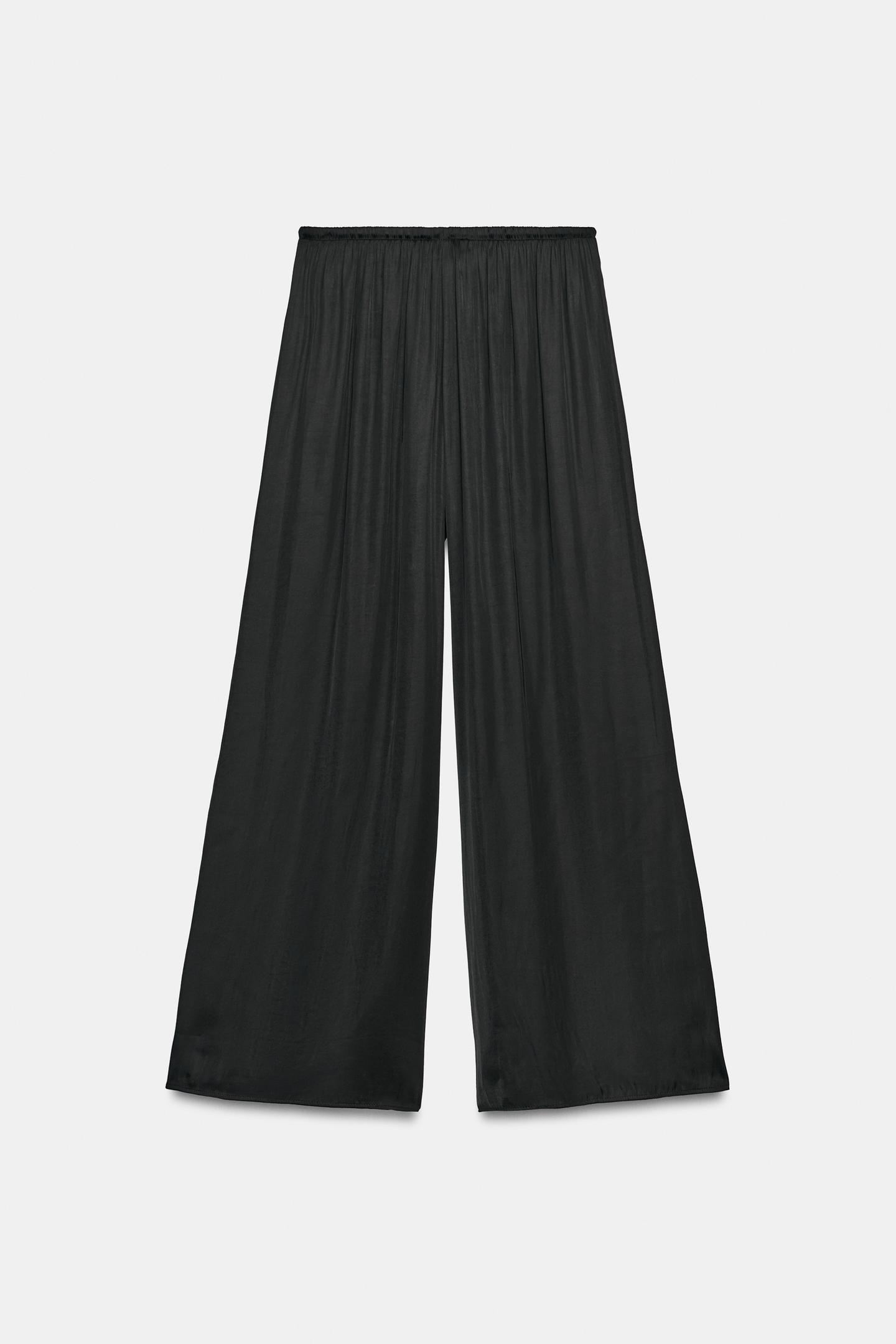 Женские брюки Zara Satin Palazzo, цвет: Чёрный — фото 2