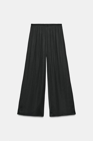 SATIN PALAZZO PANTS — Black 2