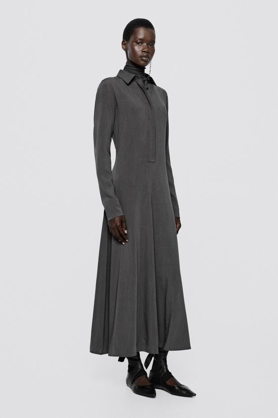 Vestido camisero fluido mezcla lana - LIMITED EDITION - Gris de Zara - Imagen 0