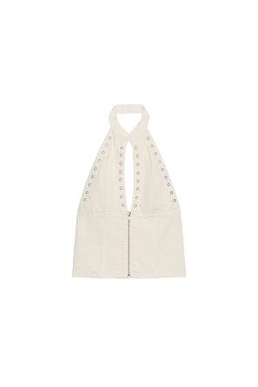 TOP HALTER OJALES - Blanco roto de Zara
