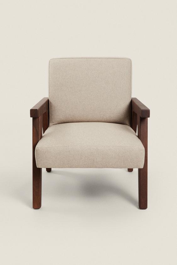 ZARA HOME BY BLASCO UPHOLSTERED WALNUT ARMCHAIR Brown / Taupe ZARA