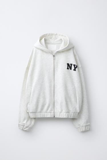 HOODIE WITH ZIP - Grey marl by Zara