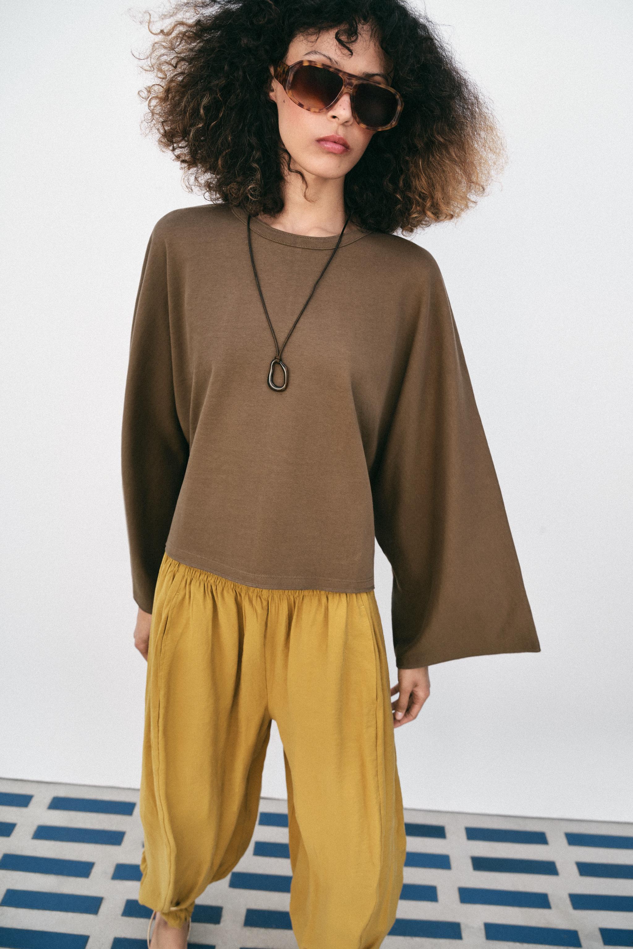 Женские футболки Zara COTTON WIDE-SLEEVE T-SHIRT — фото 2