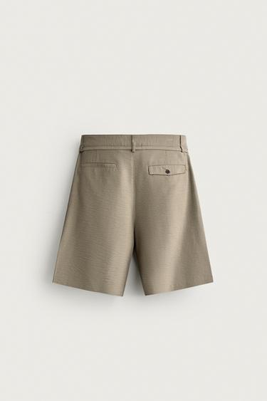 BERMUDA RELAXED FIT À PLIS ET CEINTURE - Marron clair de Zara - Image 7