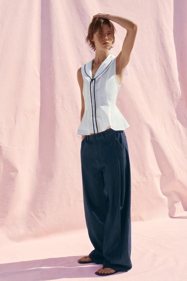 POPLIN TIE TRIM TOP - White by Zara - Image 0