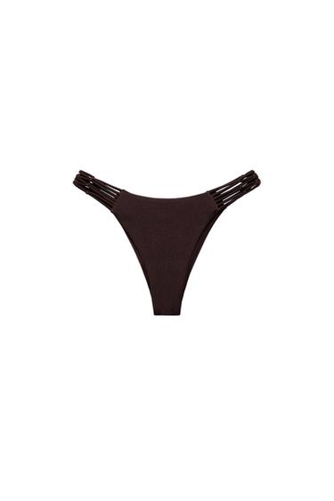 Zara NABRANE KUKIČANE BIKINI GAĆICE – čokolada