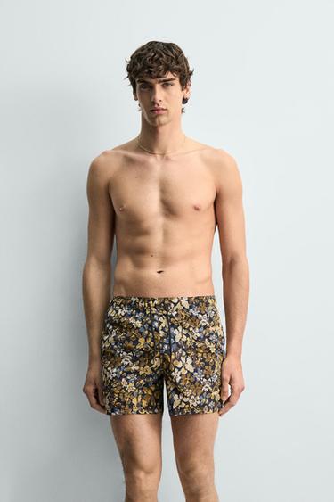 MID-LENGTH FLORAL PRINT SWIMMING TRUNKS - Brown by Zara - Image 4