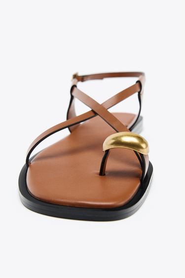 FLAT SANDALS WITH METAL TOE DETAIL - Brown by Zara - Image 3