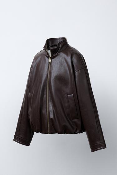 BLOUSON EN MATIÈRE SYNTHÉTIQUE - Marron de Zara - Image 1