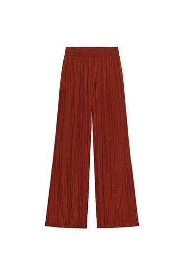 بنطلون ناعم وعريض - تيراكوتا by Zara