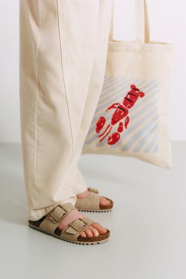 Zara LEATHER BUCKLE SANDALS - Sandy Brown - Image 0