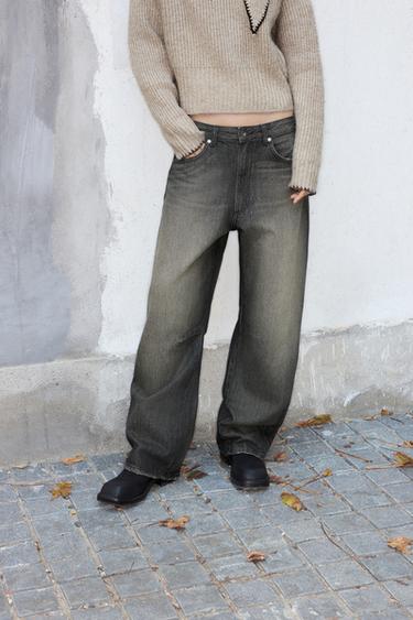 Zara TRF 中腰吊襠燈籠牛仔褲 - 黑色