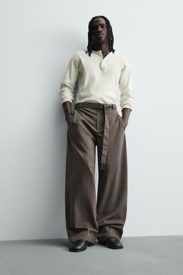 PANTALON COUPE LARGE AVEC CEINTURE - Gris taupe de Zara - Image 5