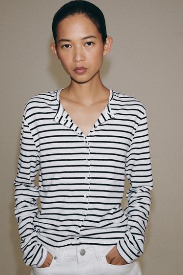 100% COTTON BUTTON-UP T-SHIRT - striped by Zara