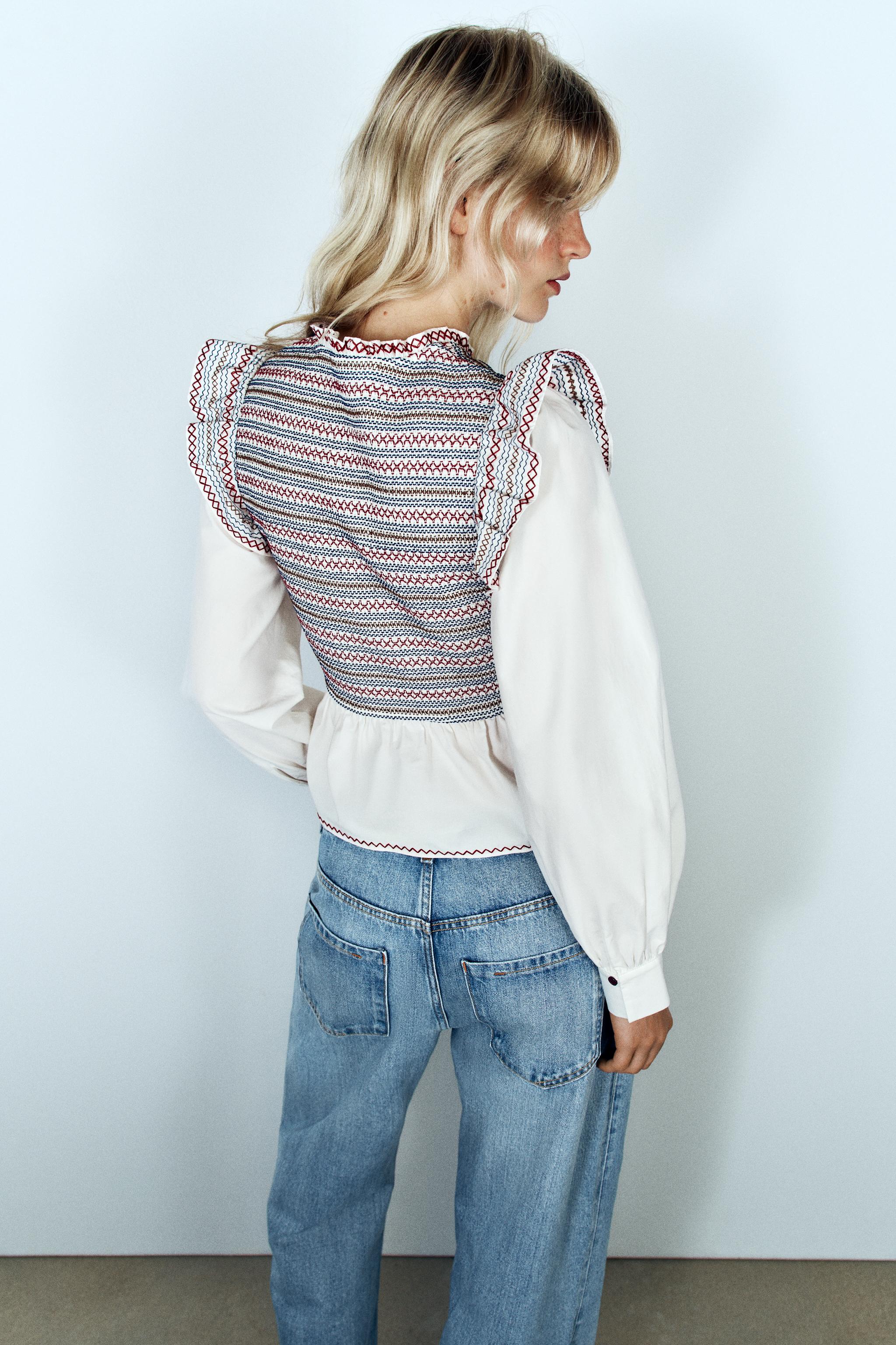 Zara İşlemeli Büzgülü Bluz görsel 6