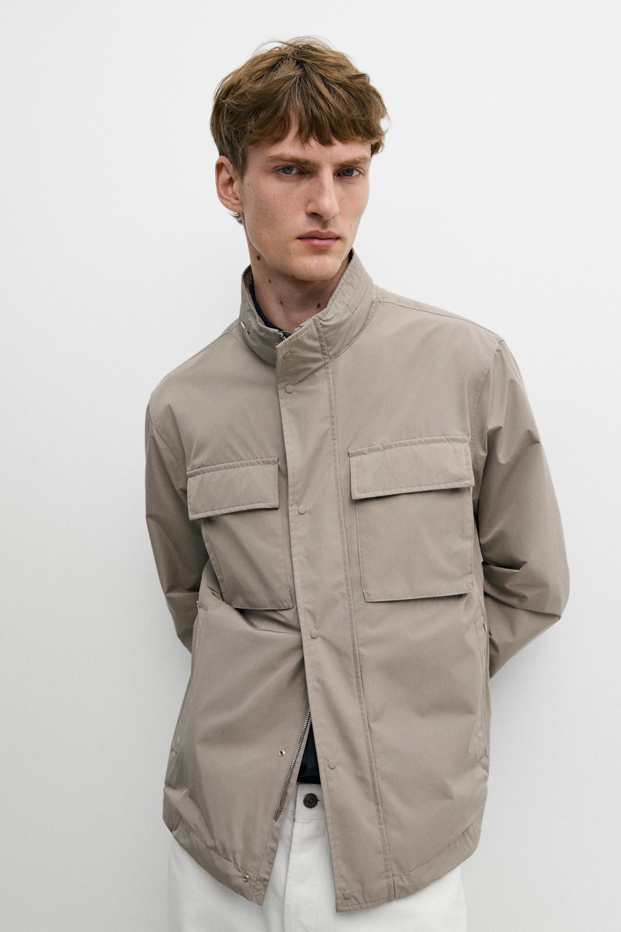 Technical fabric jacket with pocket details — Gray marl