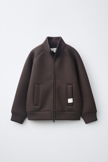 Zara NEOPRENE ZIP-UP SWEATSHIRT - Brown