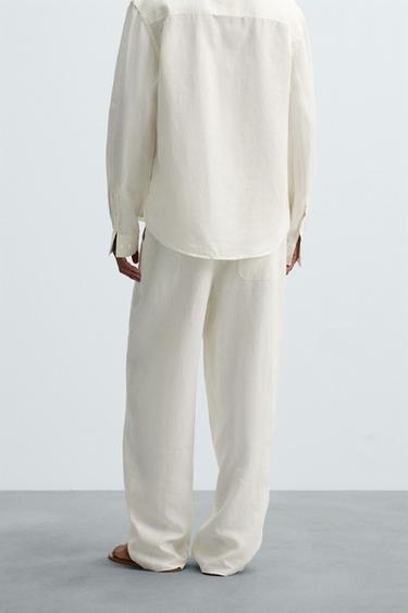 PANTALON COUPE DÉCONTRACTÉE 100 % CHANVRE - Blanc cassé de Zara - Image 2