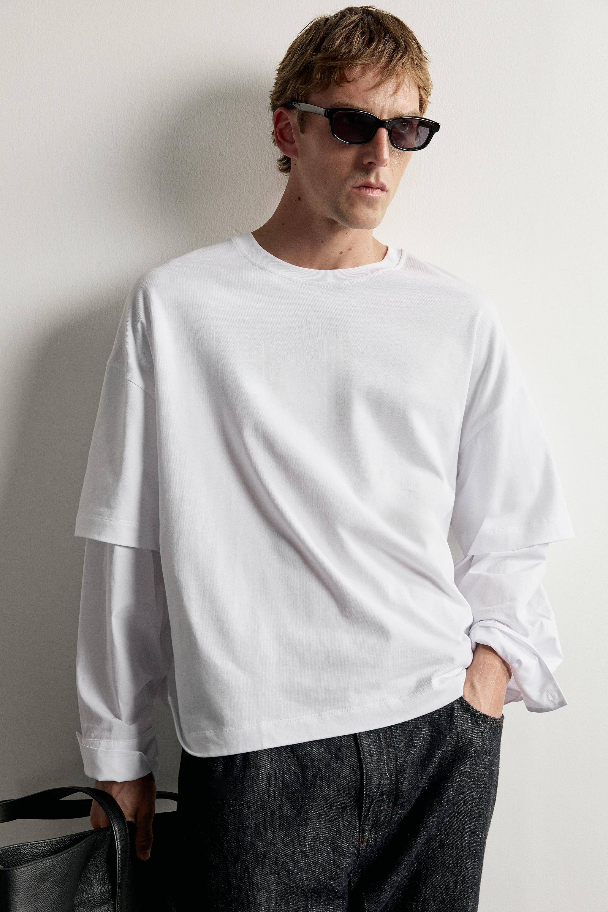 Мужские футболки Zara LAYERED EFFECT LONG SLEEVE T-SHIRT — фото 6
