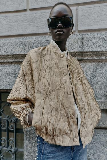 FLORAL JACQUARD BOMBER JACKET — Golden 2