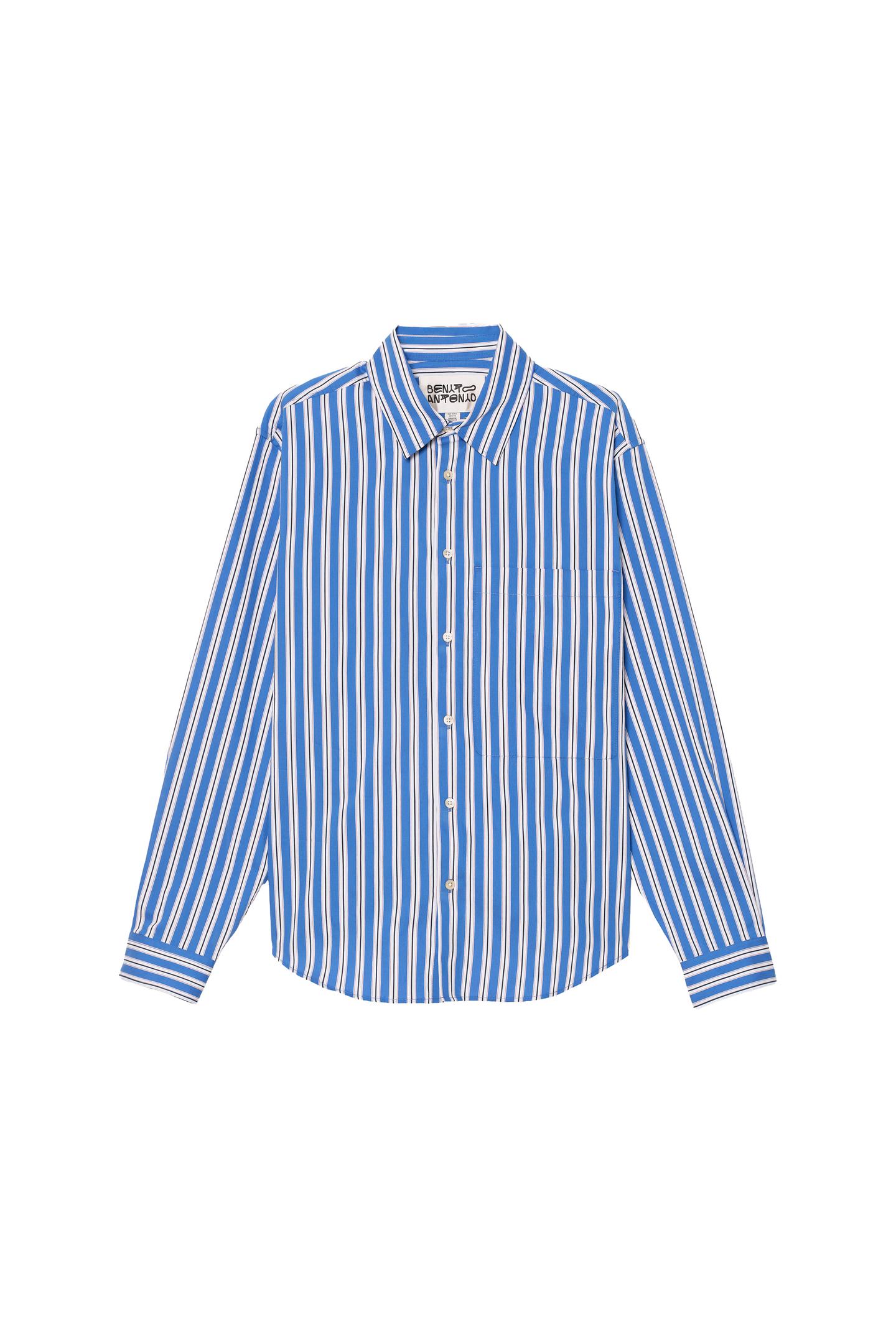 Мужская рубашка Zara Relaxed Fit Striped, цвет: Синий / Индиго — фото 3
