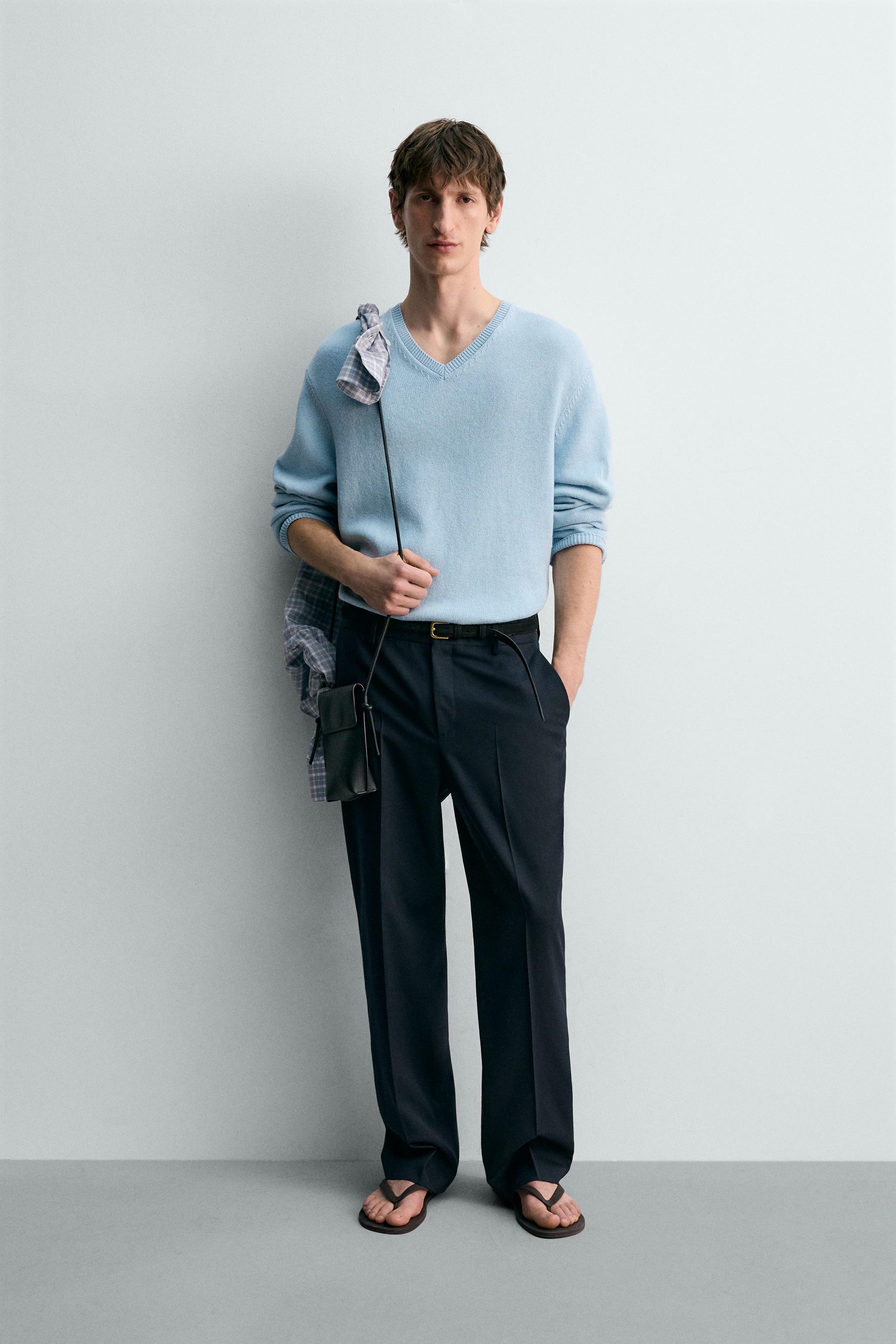 COTTON-LINEN BLEND V-NECK JUMPER