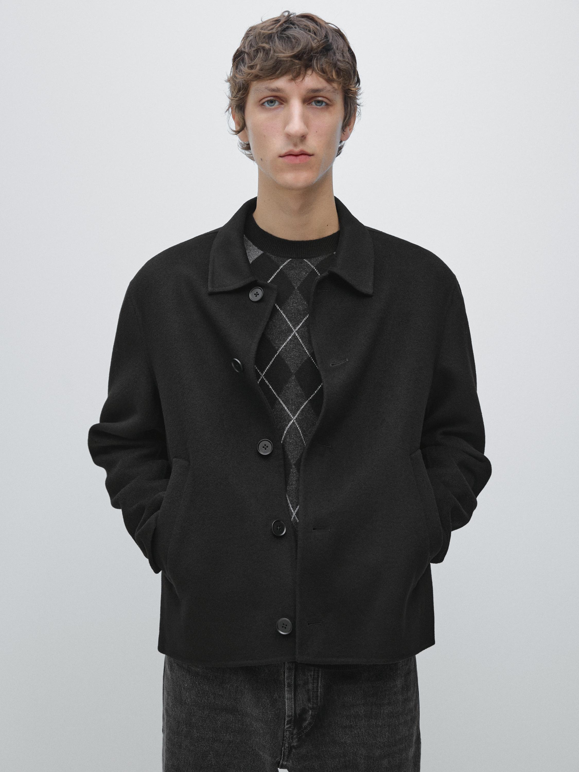 Short wool blend overshirt — Black