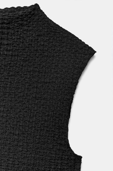 TEXTURED HIGH NECK TOP - Black by Zara - Image 7