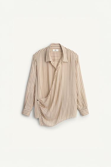 VISCOSE-SILK STRIPED WRAP SHIRT - Sand by Zara
