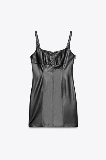 VESTIDO MINI DE POLIURETANO COM LAÇADA - Preto da Zara - Imagem 0