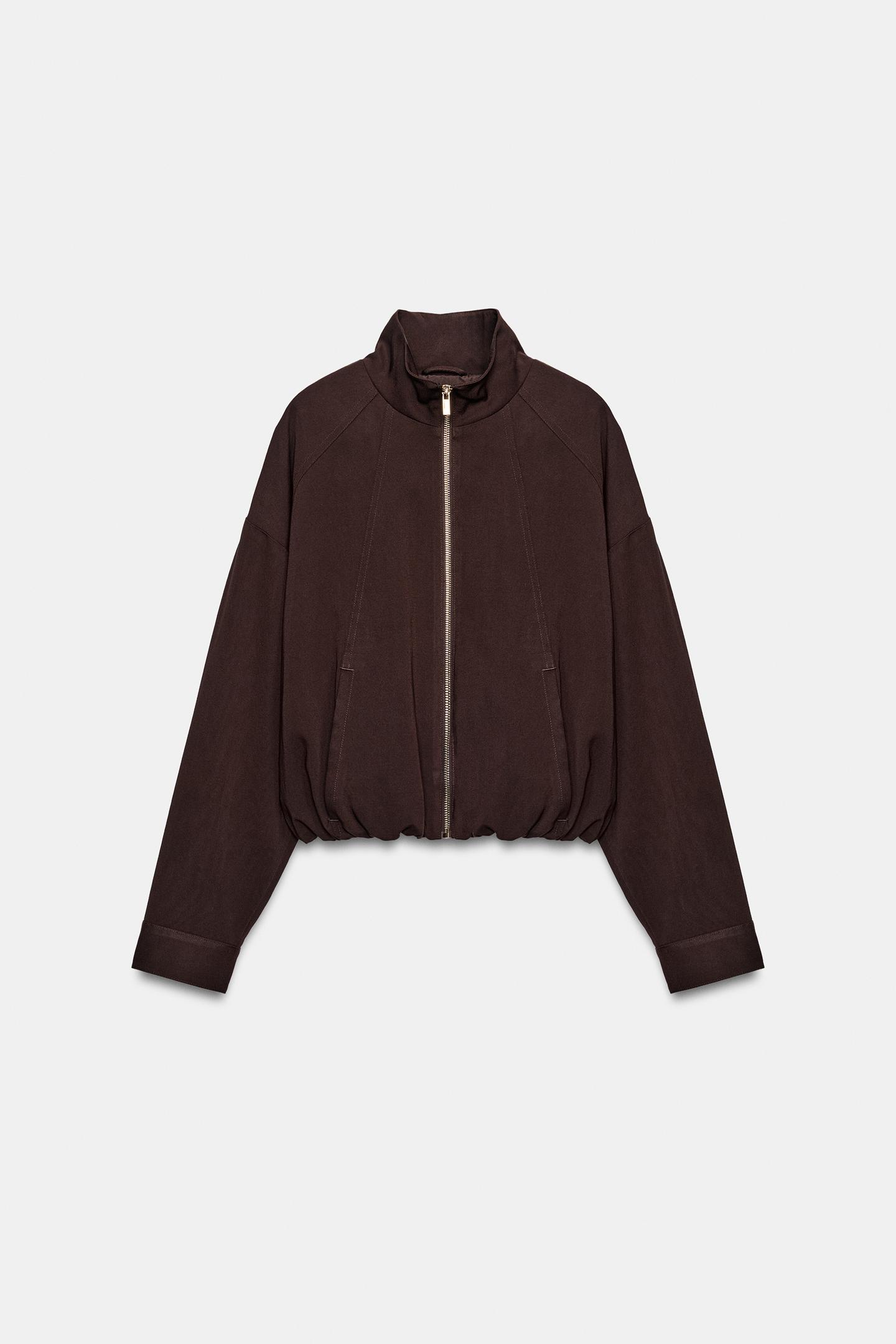 Женская куртка Zara Stand-Up Collar Bomber, цвет: Коричневый — фото 6