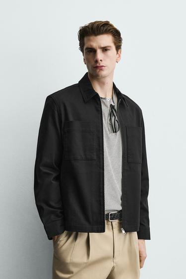 Zara RELAXED FIT ZIP-UP OVERSHIRT - Black