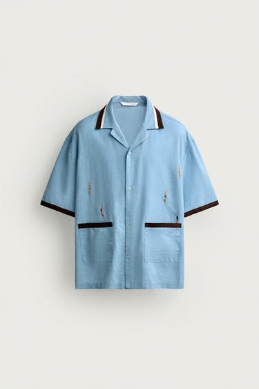 CAMISA RELAXED FIT BORDADO NADADORES - Celeste de Zara