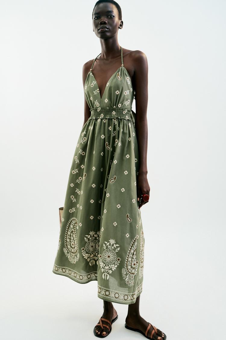 Dress Vestido Estampado Cut Out Zara FLORAL PRINT CUT OUT MIDI