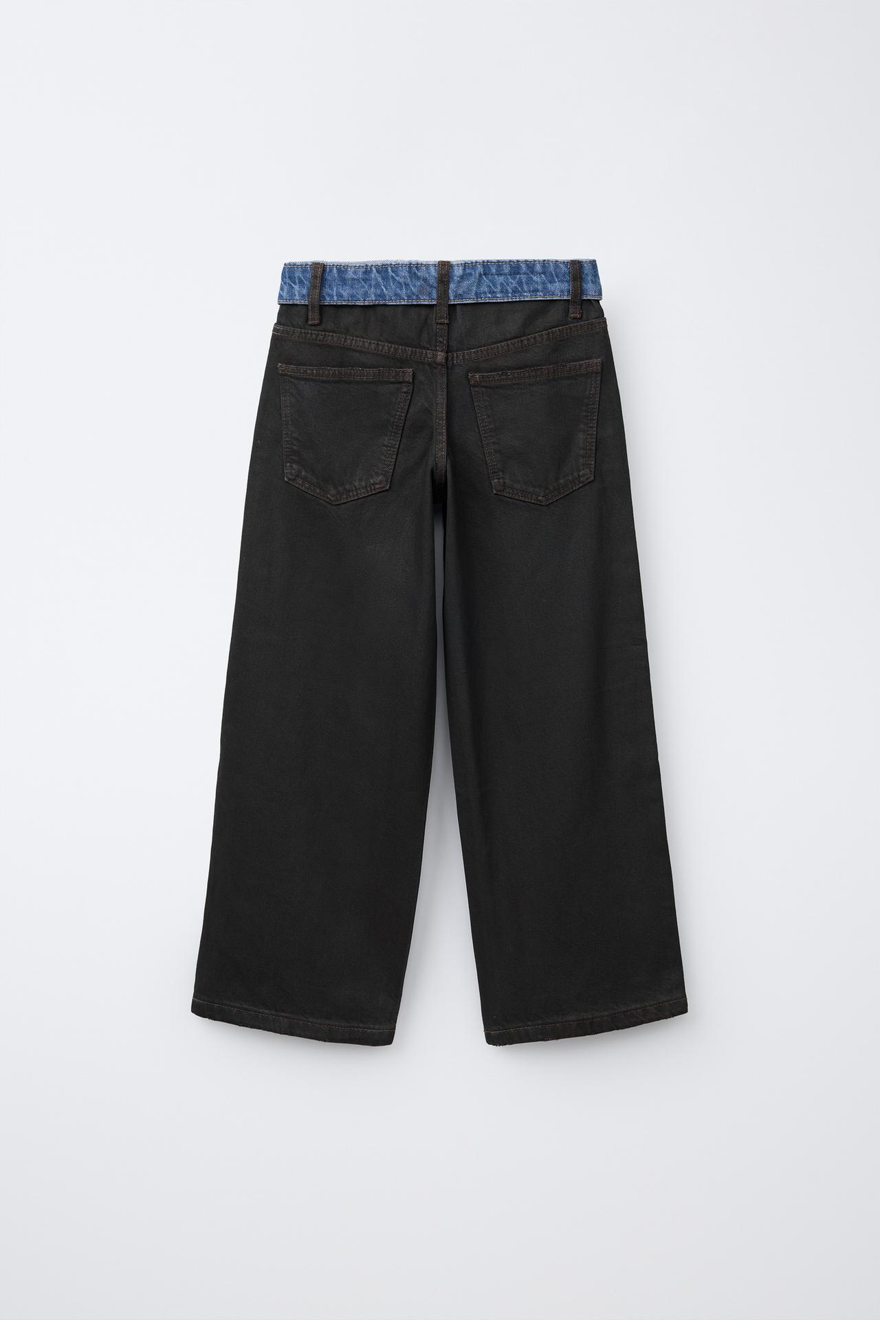 WIDE-LEG FOLD-OVER WAIST JEANS — Black