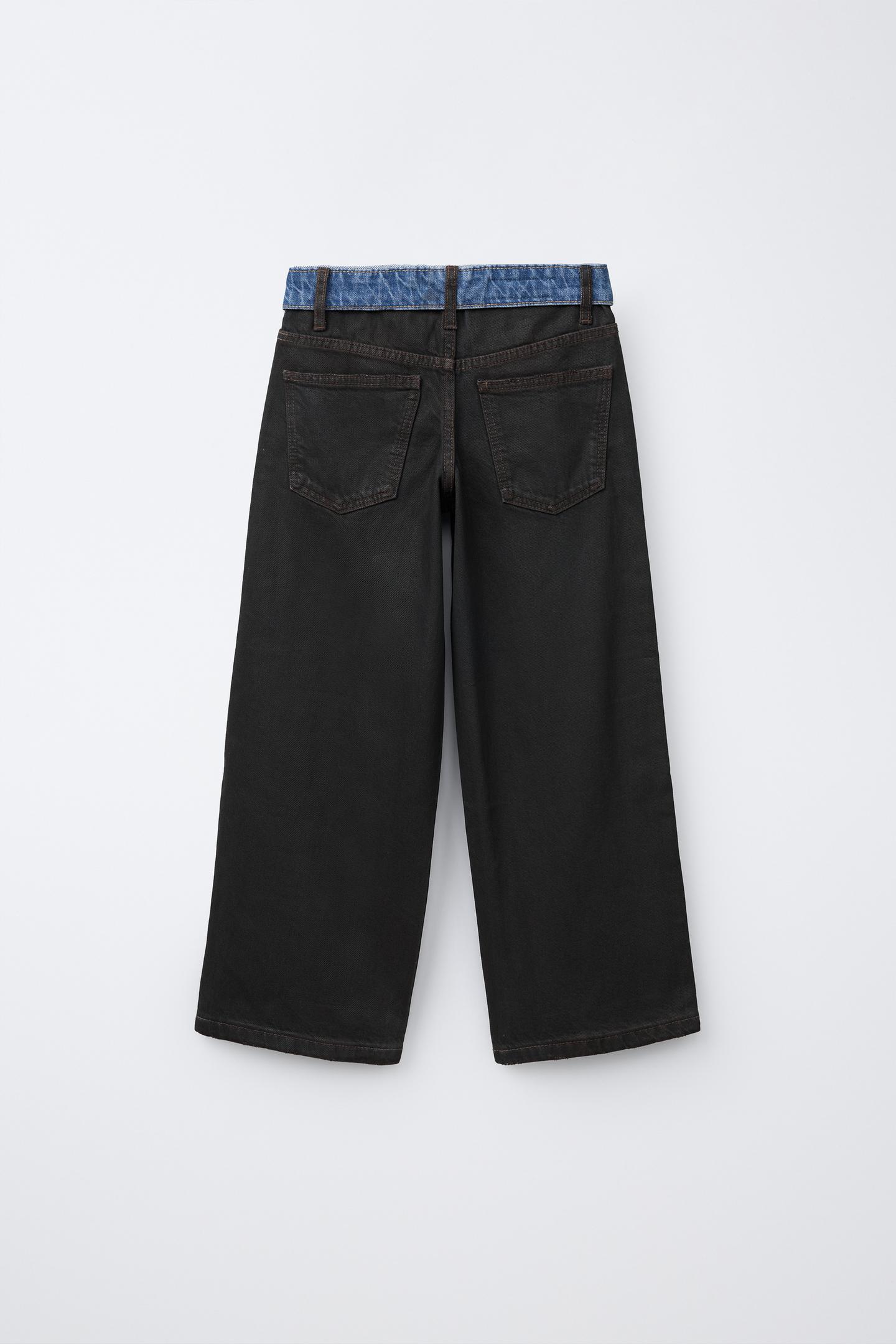 Детские джинсы Zara Wide-Leg Fold-Over Waist, цвет: Чёрный — фото 2