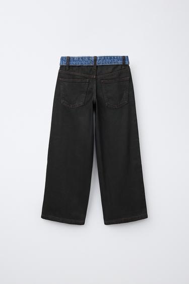 WIDE-LEG FOLD-OVER WAIST JEANS — Black 2
