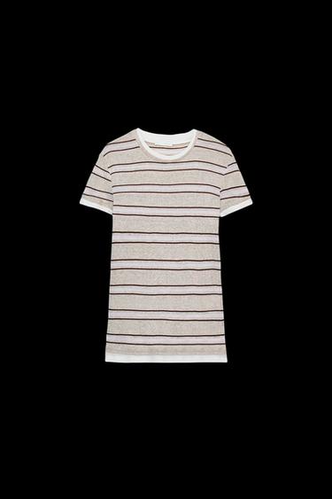CAMISETA DOBLE RAYAS - Crudo / Marrón de Zara
