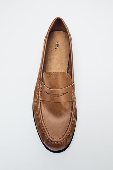 Zara SOFT RUCHED LOAFERS - Brown