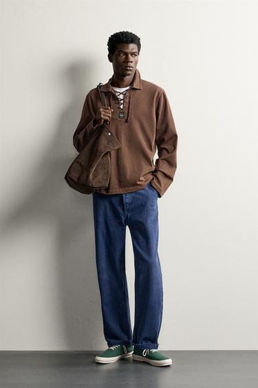WASHED POLO SHIRT WITH DRAWSTRING - Brown by Zara - Image 0