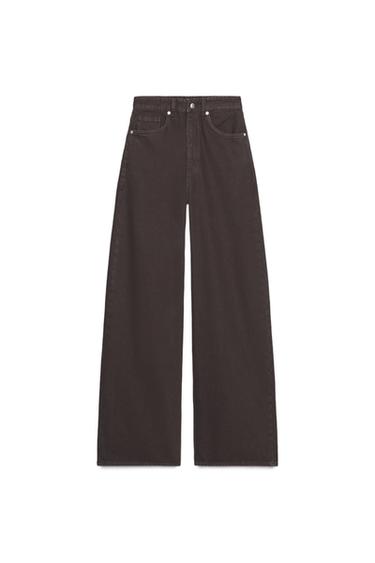 Zara TRF HIGH-RISE EXTRA WIDE LEG JEANS - Brown