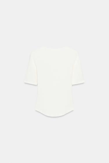 T-SHIRT MANCHES COURTES ÉTIQUETTE - Blanc de Zara - Image 3