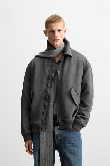 Zara 人造麂皮飛行員外套 - 深灰色
